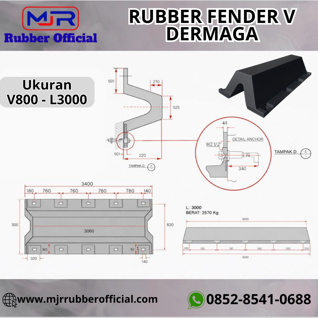 Rubber Fender V Dermaga V800 - L3000