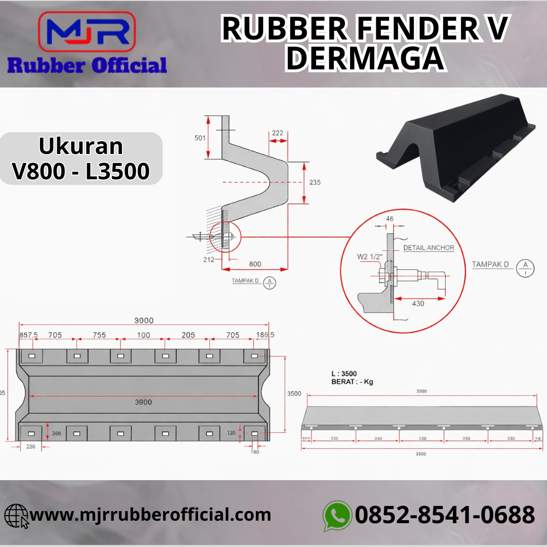 Rubber Fender V Dermaga V800 - L3500